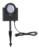 Black LED garden light with ground spike and cable for outdoor lighting in modern style
