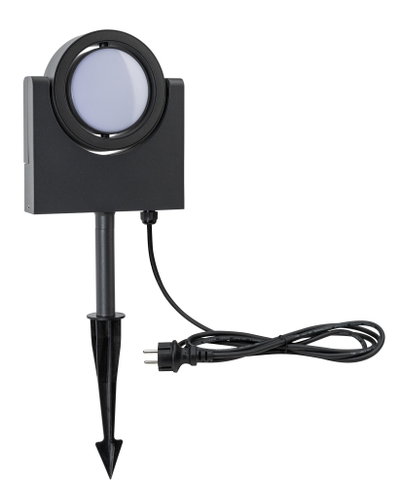 Black LED garden light with ground spike and cable for outdoor lighting in modern style