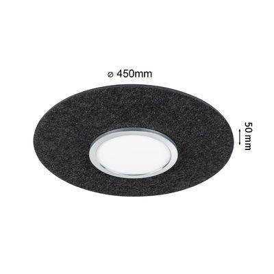 Panneau LED rond avec bord en feutre noir, diamètre 450 mm, hauteur 50 mm, lampe de plafond moderne