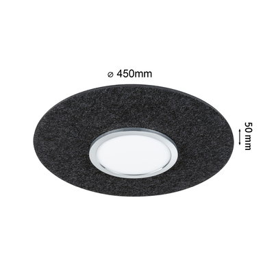Round LED panel with black felt edge, 450 mm diameter, 50 mm height, modern ceiling light