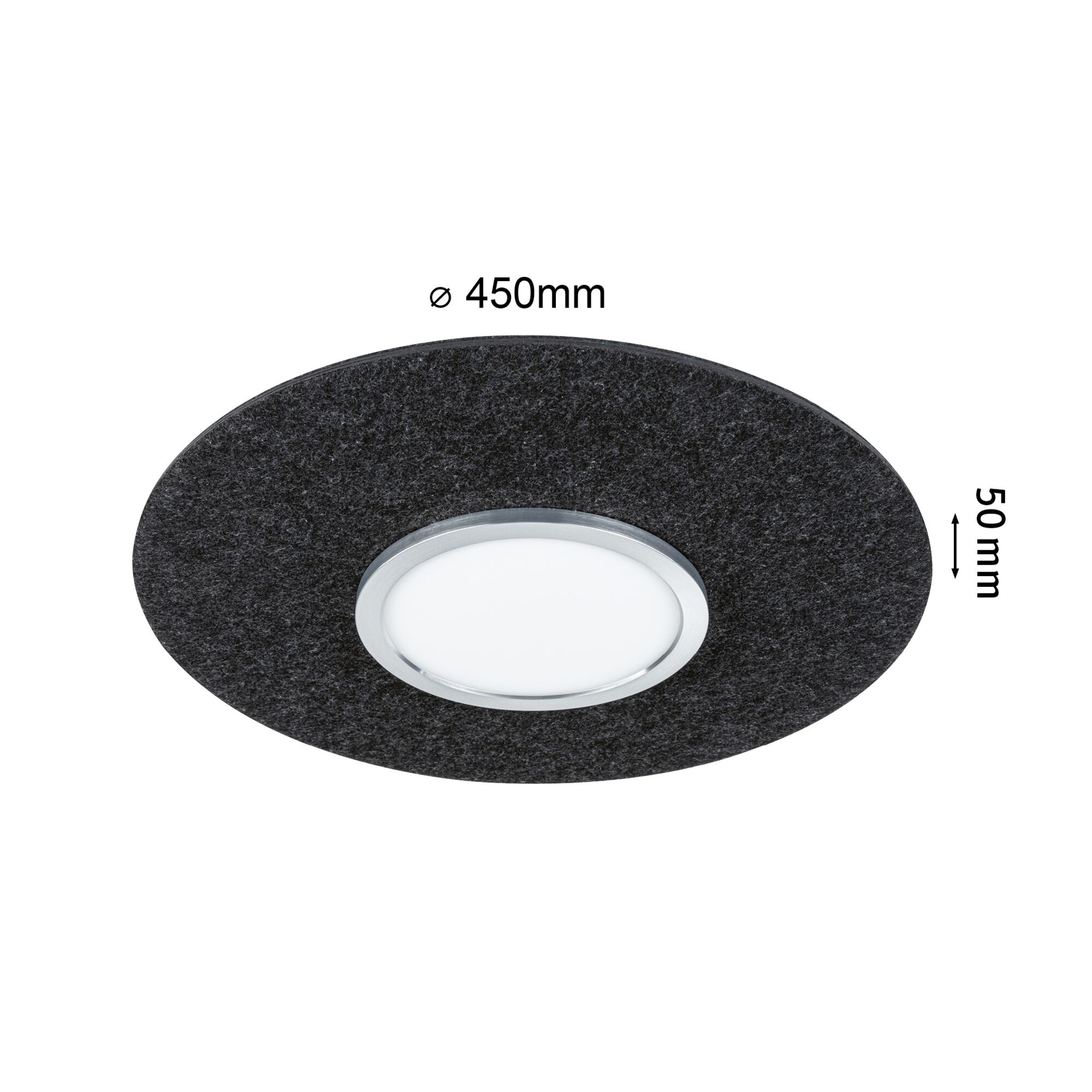 Round LED panel with black felt edge, 450 mm diameter, 50 mm height, modern ceiling light