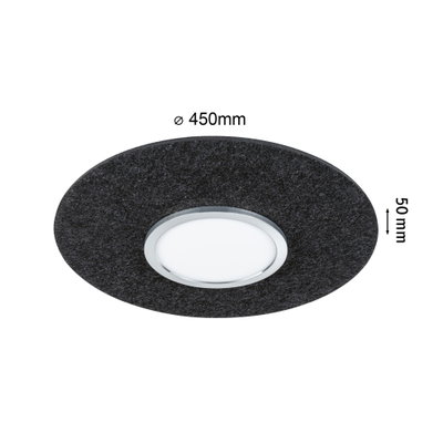 Round LED panel with black felt edge, 450 mm diameter, 50 mm height, modern ceiling light