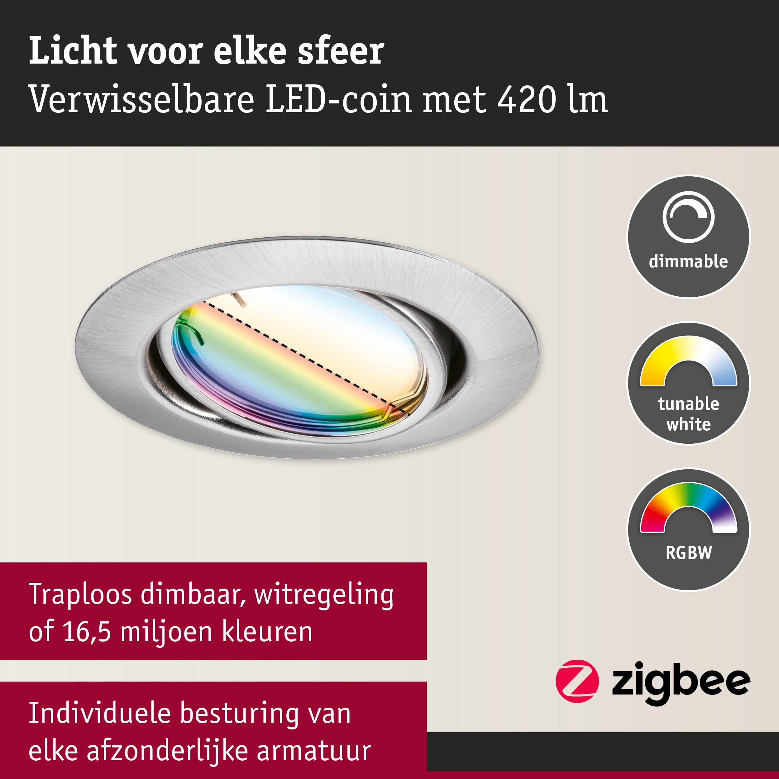 Verstelbare LED-inbouwspot met zilverkleurige aluminium rand en 420 lumen helderheid
