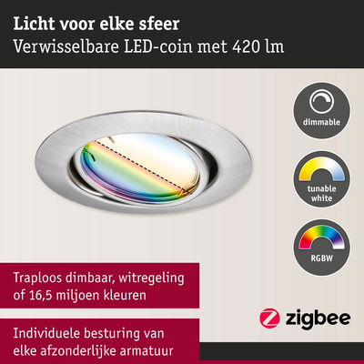 Verstelbare LED-inbouwspot met zilverkleurige aluminium rand en 420 lumen helderheid