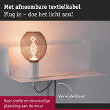 Wandlamp met afneembare textielkabel en wit metalen plankje voor eenvoudige montage en LED-licht
