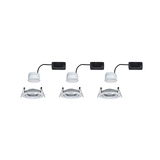 Three white LED recessed spotlights with black driver and silver reflector for modern room lighting