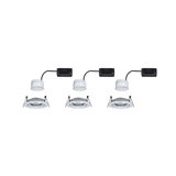 Three white LED recessed spotlights with black driver and silver reflector for modern room lighting