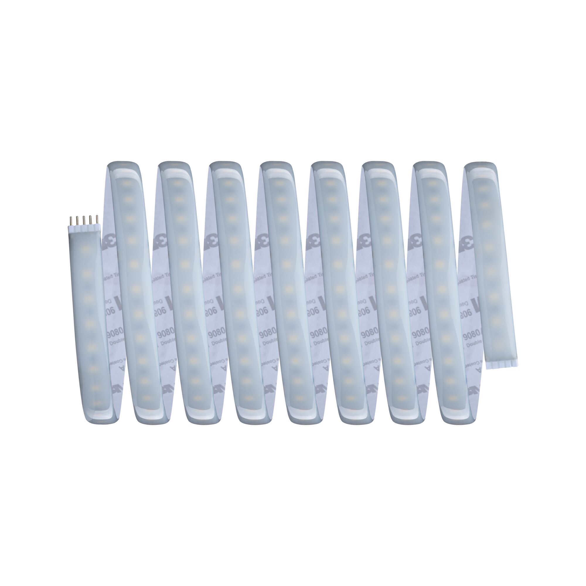 Flexible LED light strip with white LEDs and transparent cover for versatile lighting applications