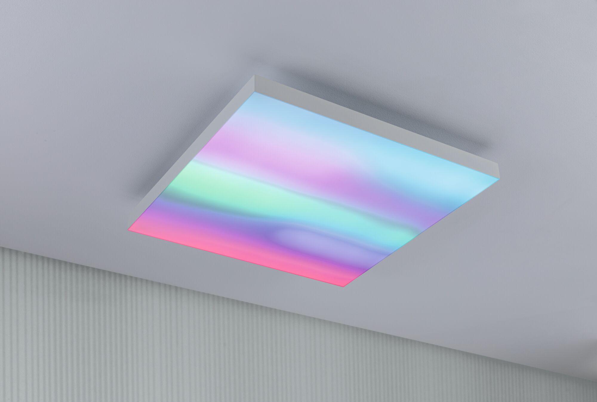 Quadratische LED-Deckenleuchte mit weißem Rahmen und mehrfarbigem Licht für moderne Raumbeleuchtung