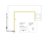 Technische Zeichnung eines 5 m MaxLED 500 LED-Streifens mit 1,5 m Anschlusskabel und IR-Dimmer.