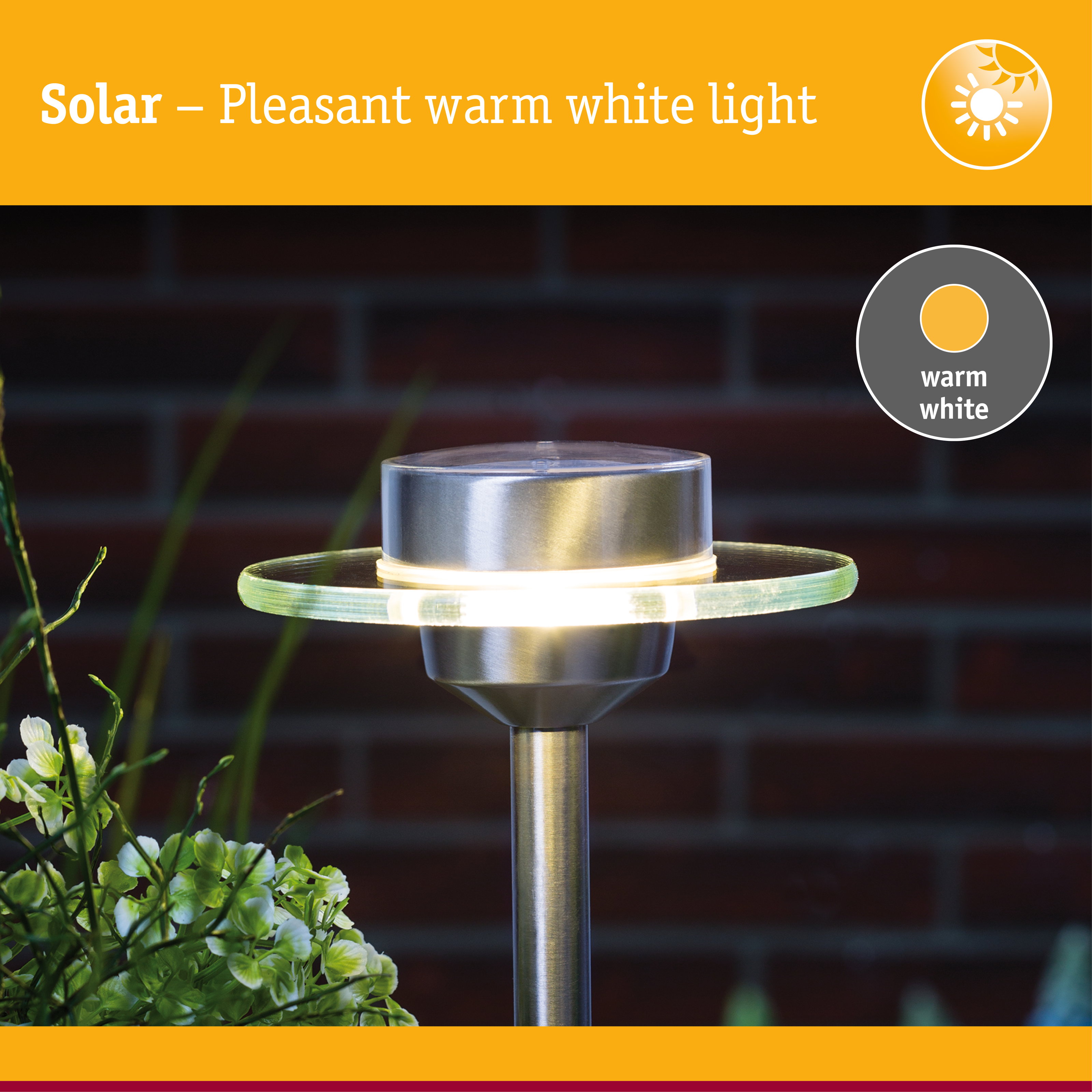 Solar stainless steel garden light with warm white LED for outdoor lighting