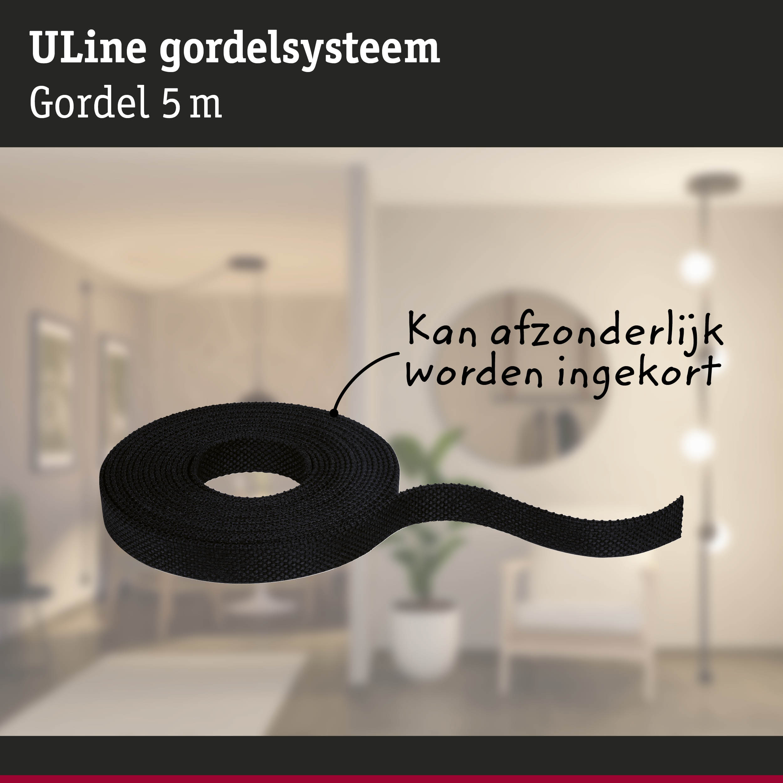 Zwart 5 meter lang ULine gordelsysteem van duurzaam materiaal voor flexibele ruimte-indeling