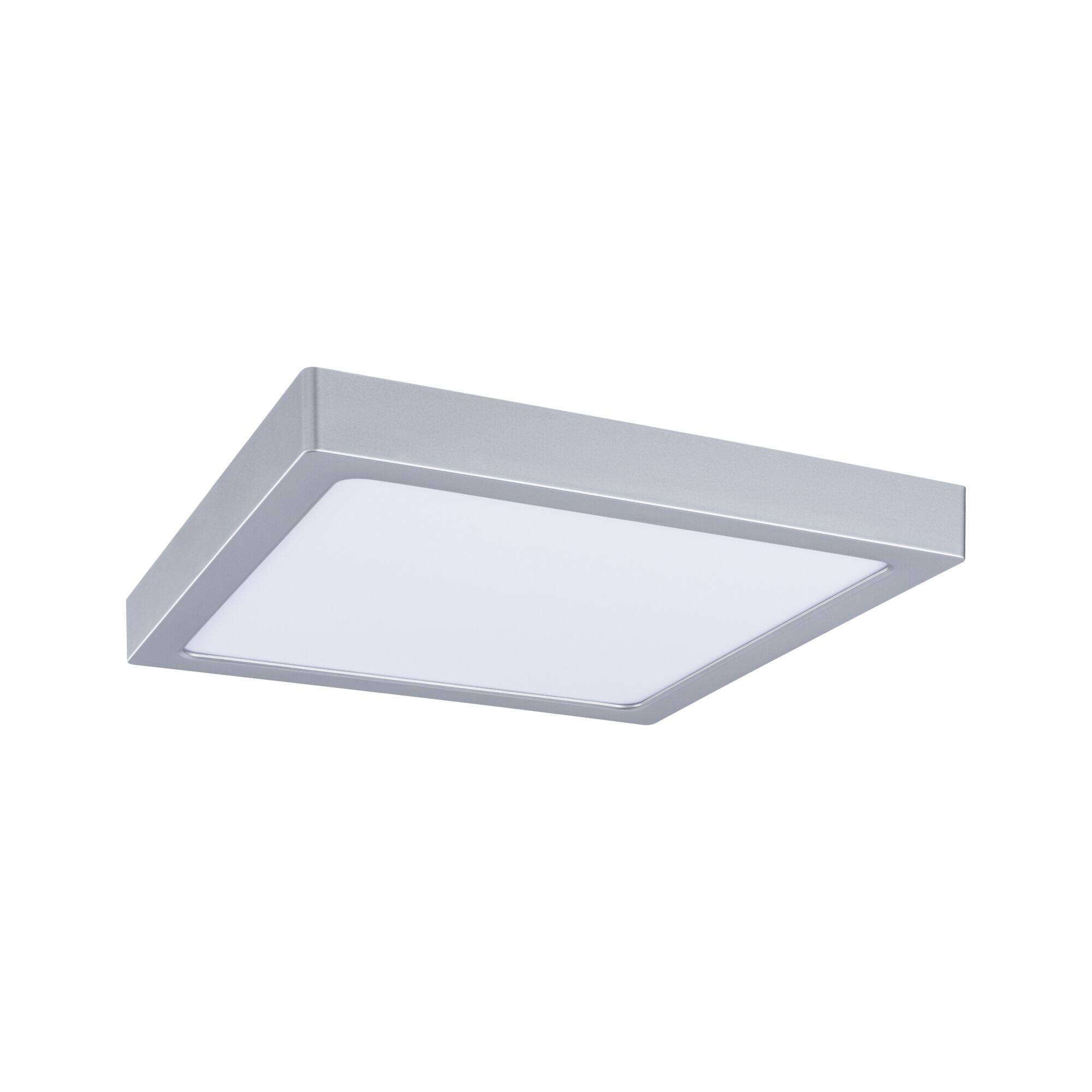 Quadratische Deckenleuchte aus silbernem Aluminium mit weißem Diffusor für modernes Raumlicht
