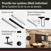 Système de rail URail modulaire noir et blanc avec différents luminaires pour éclairage personnalisé