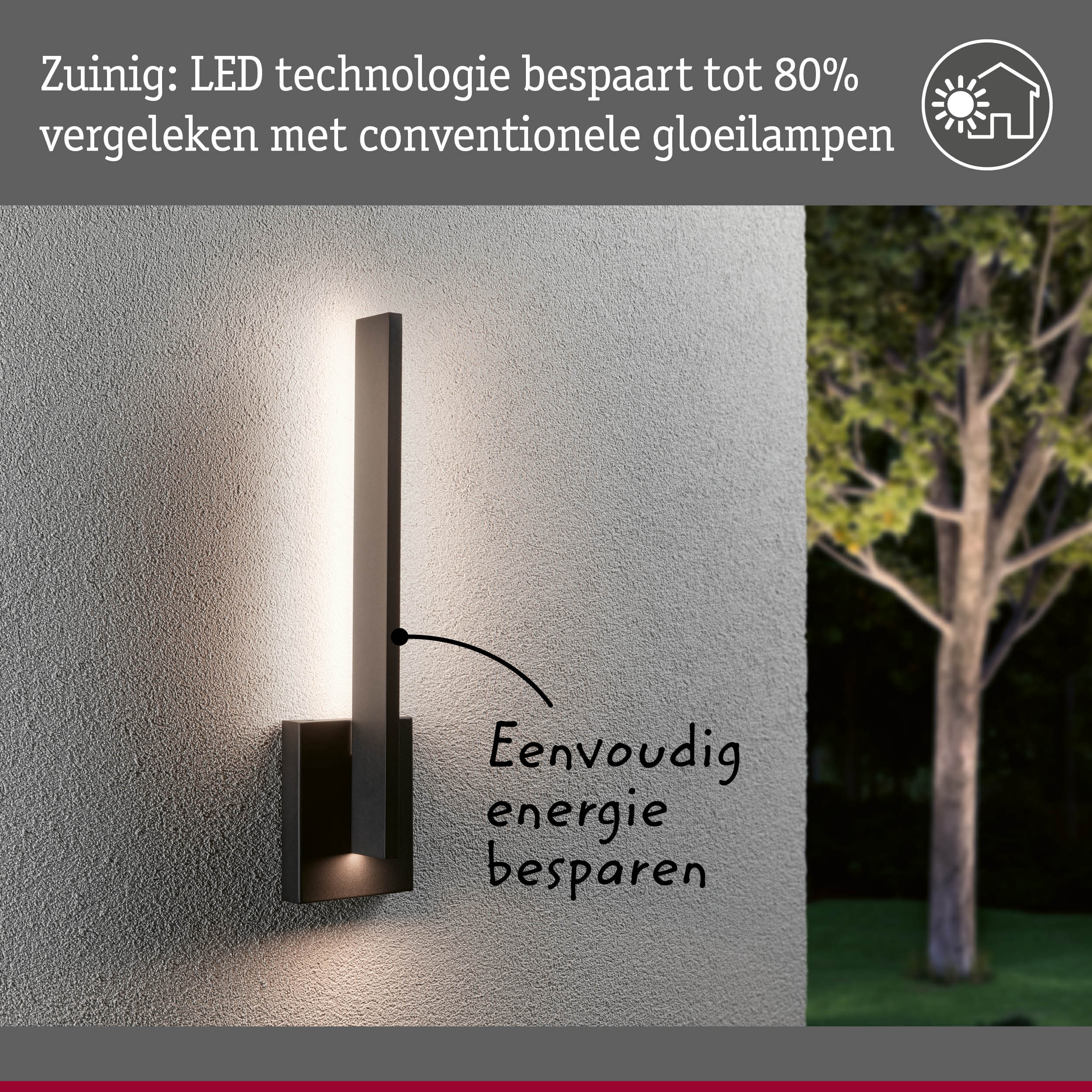 Moderne grijze LED-wandlamp met energiebesparende technologie en warm wit licht voor buitengebruik