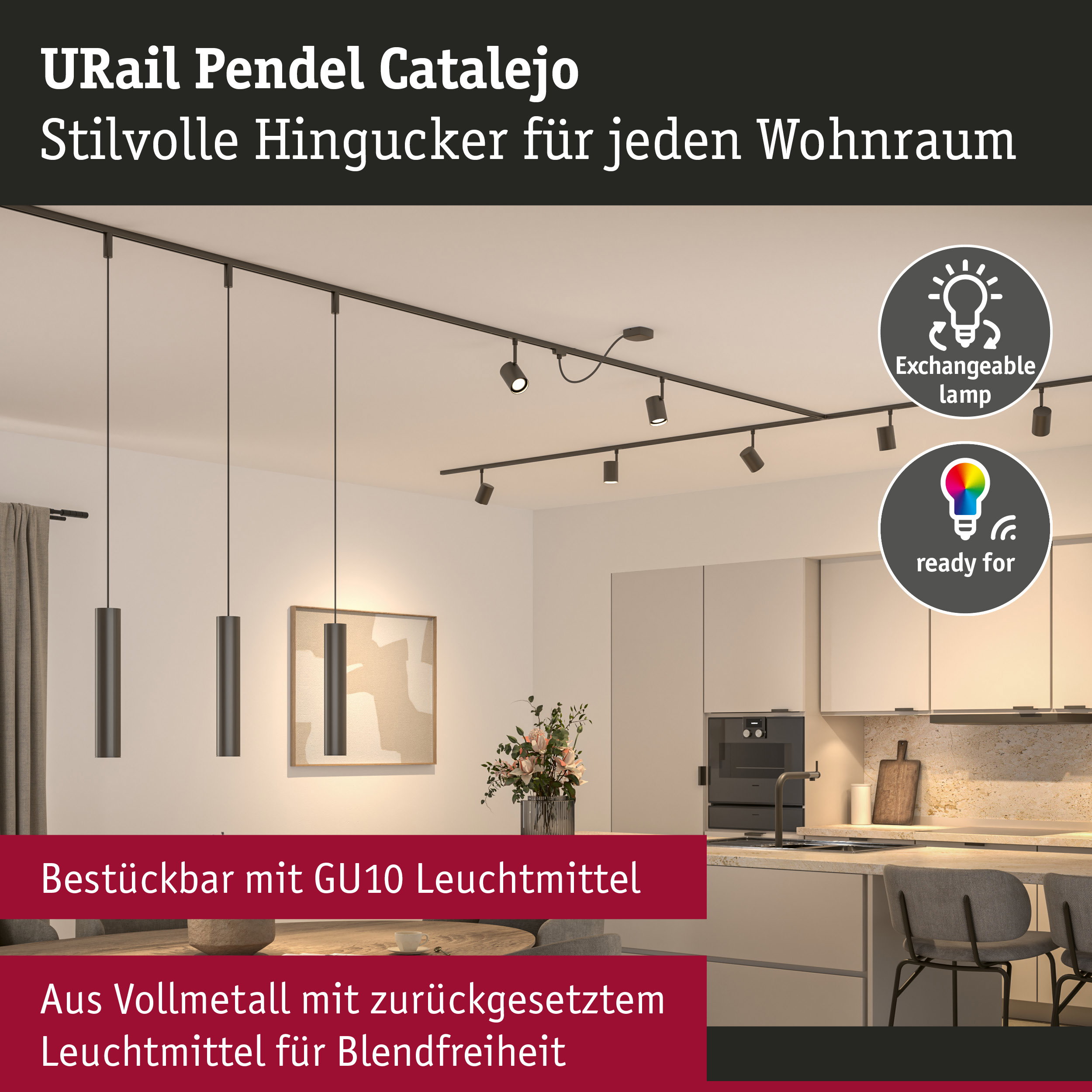 URail Pendel Catalejo GU10 max. 10W dimmbar 230V Titanium