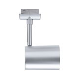 Modern silver metal LED spotlight for track systems, energy-efficient lighting solution