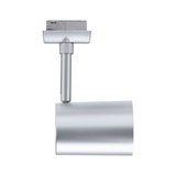 Modern silver metal LED spotlight for track systems, energy-efficient lighting solution