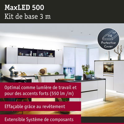 Kit LED MaxLED 500 3 m avec protection pour éclairage de travail et accents lumineux en cuisine