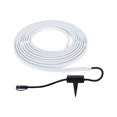 Witte LED-lichtstrip met zwarte connector en grondpin voor veelzijdige buitenverlichting