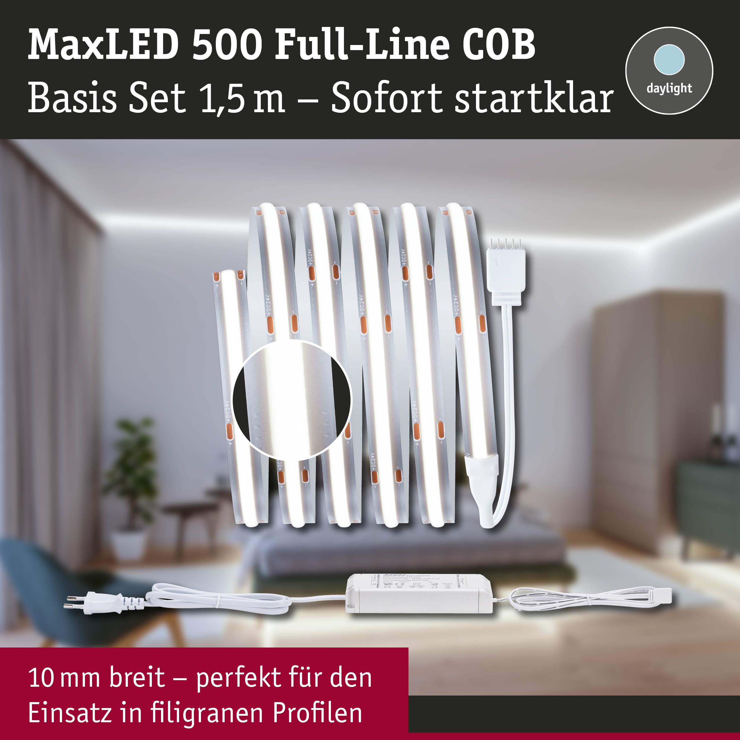 MaxLED 500 Full-Line COB LED-Lichtband 1,5 m in Weiß mit Netzteil für filigrane Profile