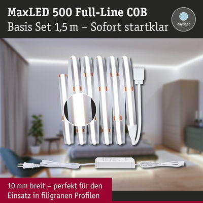 MaxLED 500 Full-Line COB LED-Lichtband 1,5 m in Weiß mit Netzteil für filigrane Profile