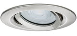 Spot encastré rond orientable en acier inoxydable brossé pour éclairage LED moderne.