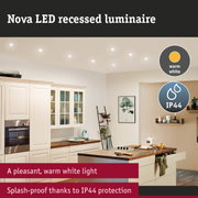 Nova LED recessed spotlights with warm white light and IP44 splash protection in modern kitchen