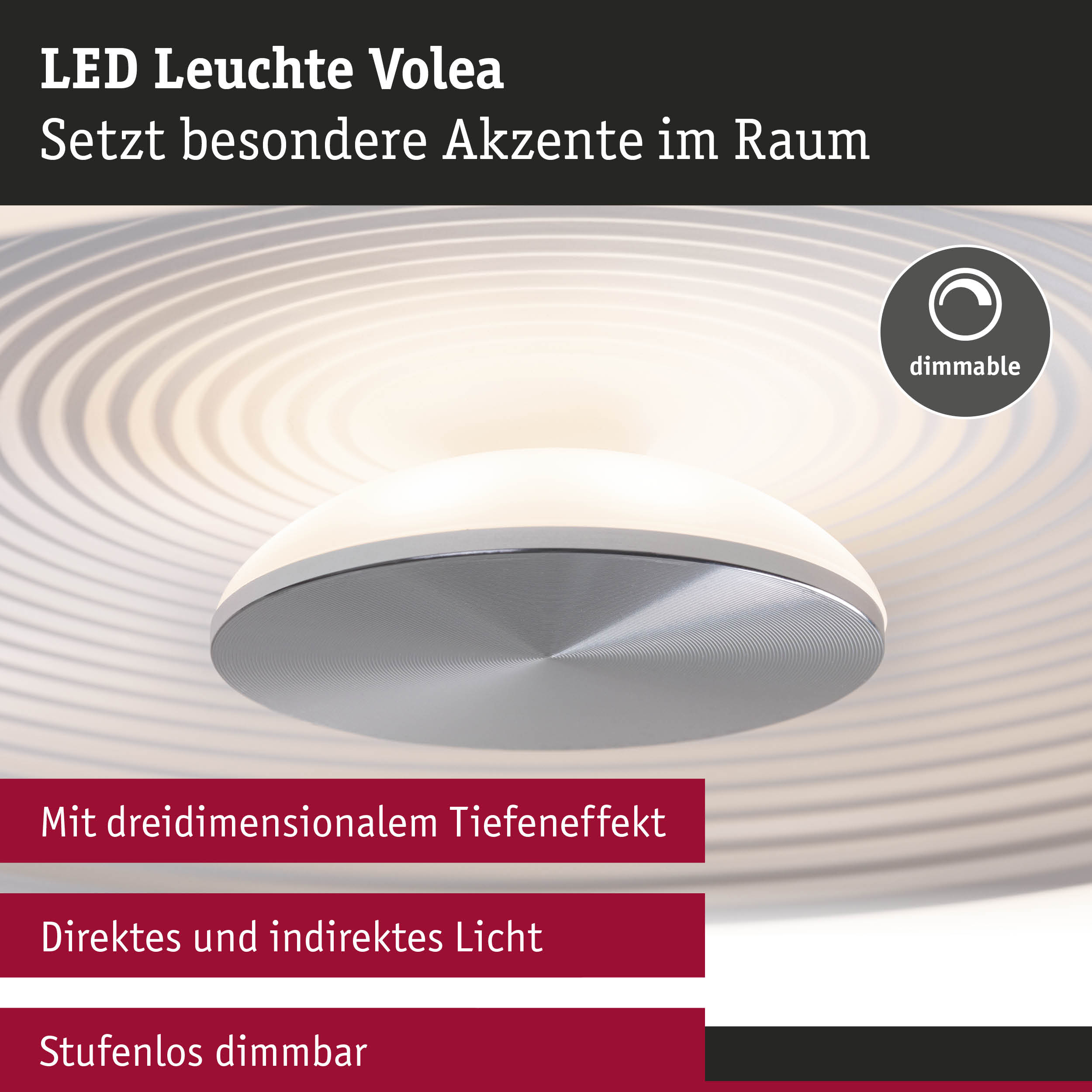 LED Deckenleuchte Volea 3000K 950lm 230V 3,5W / 13W dimmbar Weiß/Silber