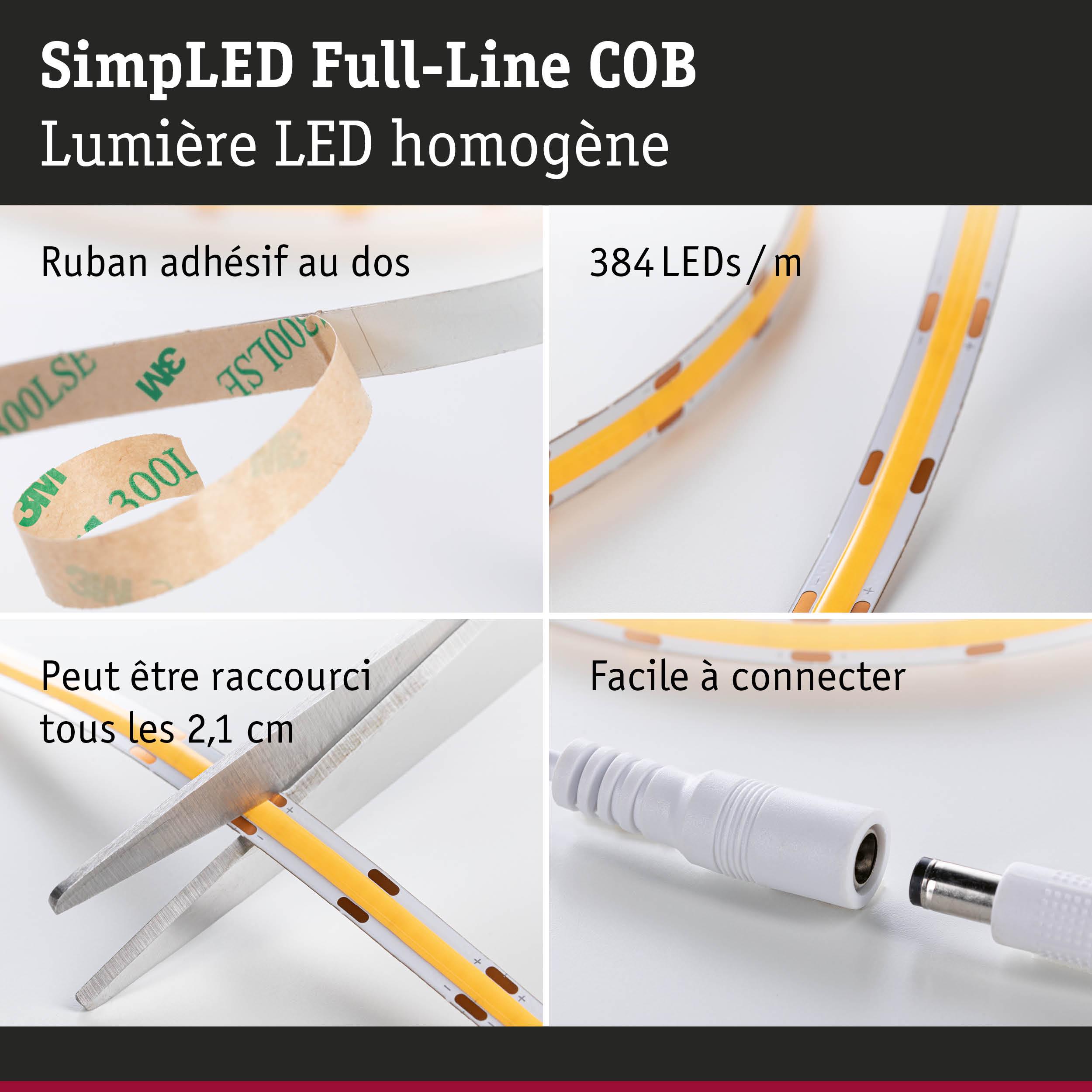Bande LED flexible avec 384 LEDs/m, ruban adhésif, coupable tous les 2,1 cm, facile à connecter pour éclairage LED