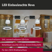 LED Einbauleuchte Nova in Weiß mit schwarzem Anschluss für 230V Direktanschluss, 45 mm Einbautiefe