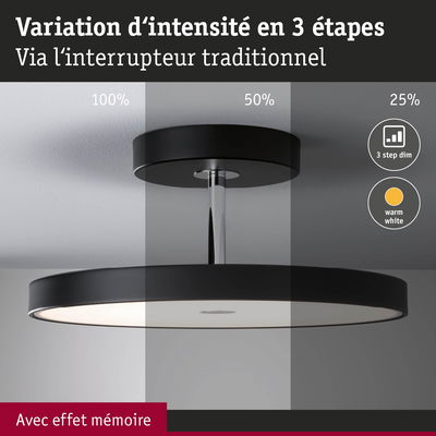 Plafonnier noir avec variation d'intensité en 3 étapes et lumière blanc chaud pour intérieur