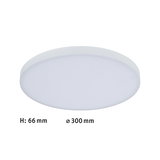 Plafonnier LED rond blanc en plastique, diamètre 300 mm, hauteur 66 mm, adapté aux espaces de vie