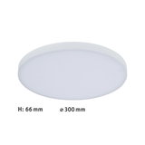Round white LED ceiling light with 66 mm height and 300 mm diameter for modern indoor lighting