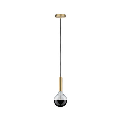Moderne hanglamp met zwarte glazen bol en gouden metalen houder voor stijlvolle verlichting