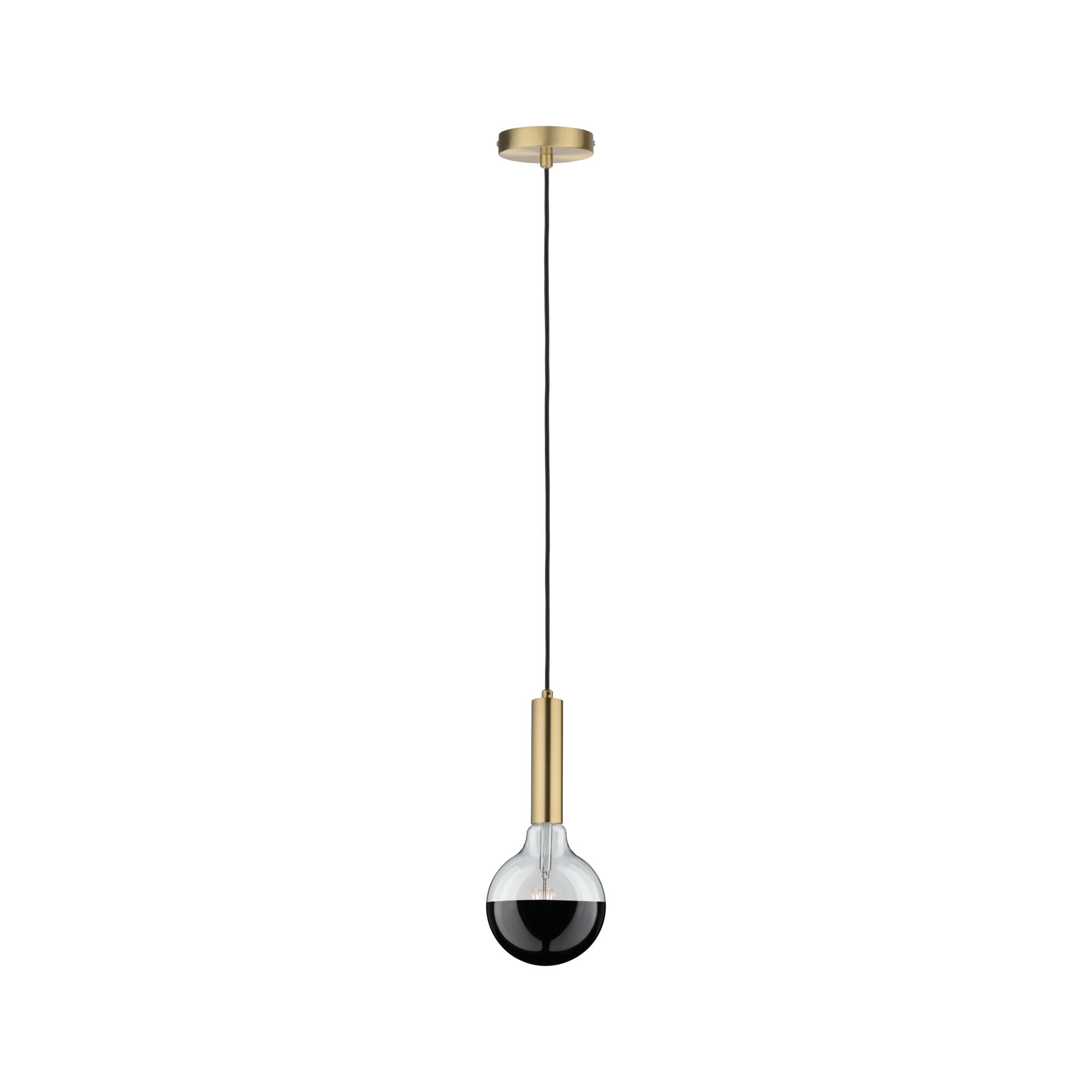 Modern pendant light with black glass globe and gold metal holder for stylish room lighting