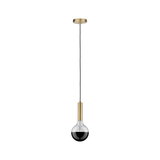 Modern pendant light with black glass globe and gold metal holder for stylish room lighting