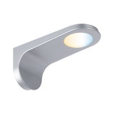 Modern silver metal LED wall light with warm and cool white light for living spaces