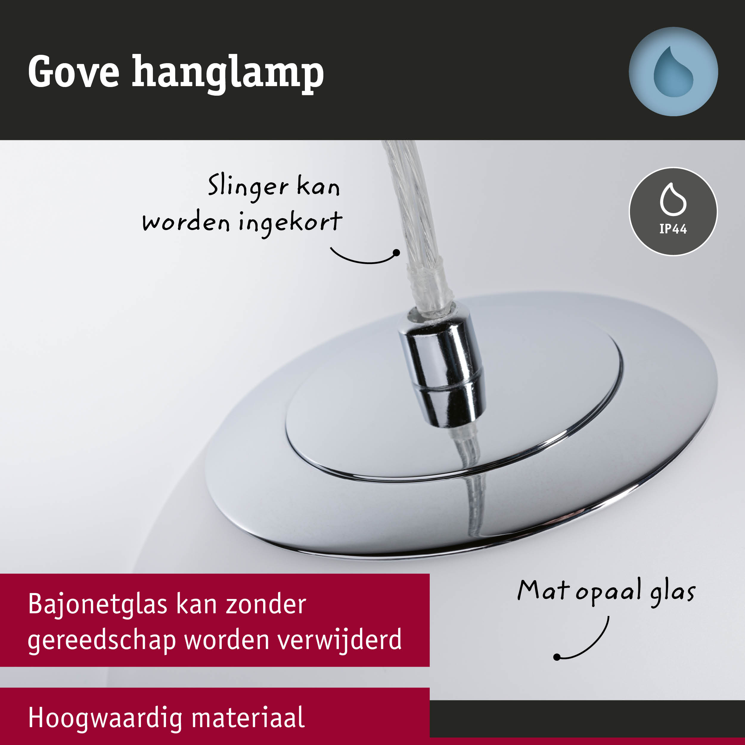 Gove hanglamp met mat opaalglas en chroom metaal voor binnenverlichting