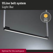 Black ULine Light Bar with warm white LED light and grey textile straps ideal for workspace lighting