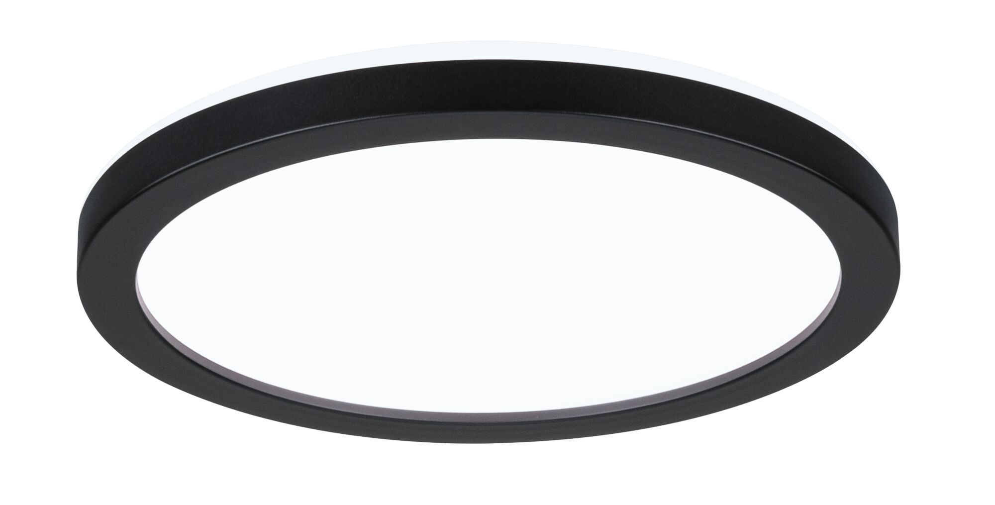 Rundes LED-Deckenlicht mit schwarzem Metallrahmen und weißem Diffusor für moderne Raumbeleuchtung