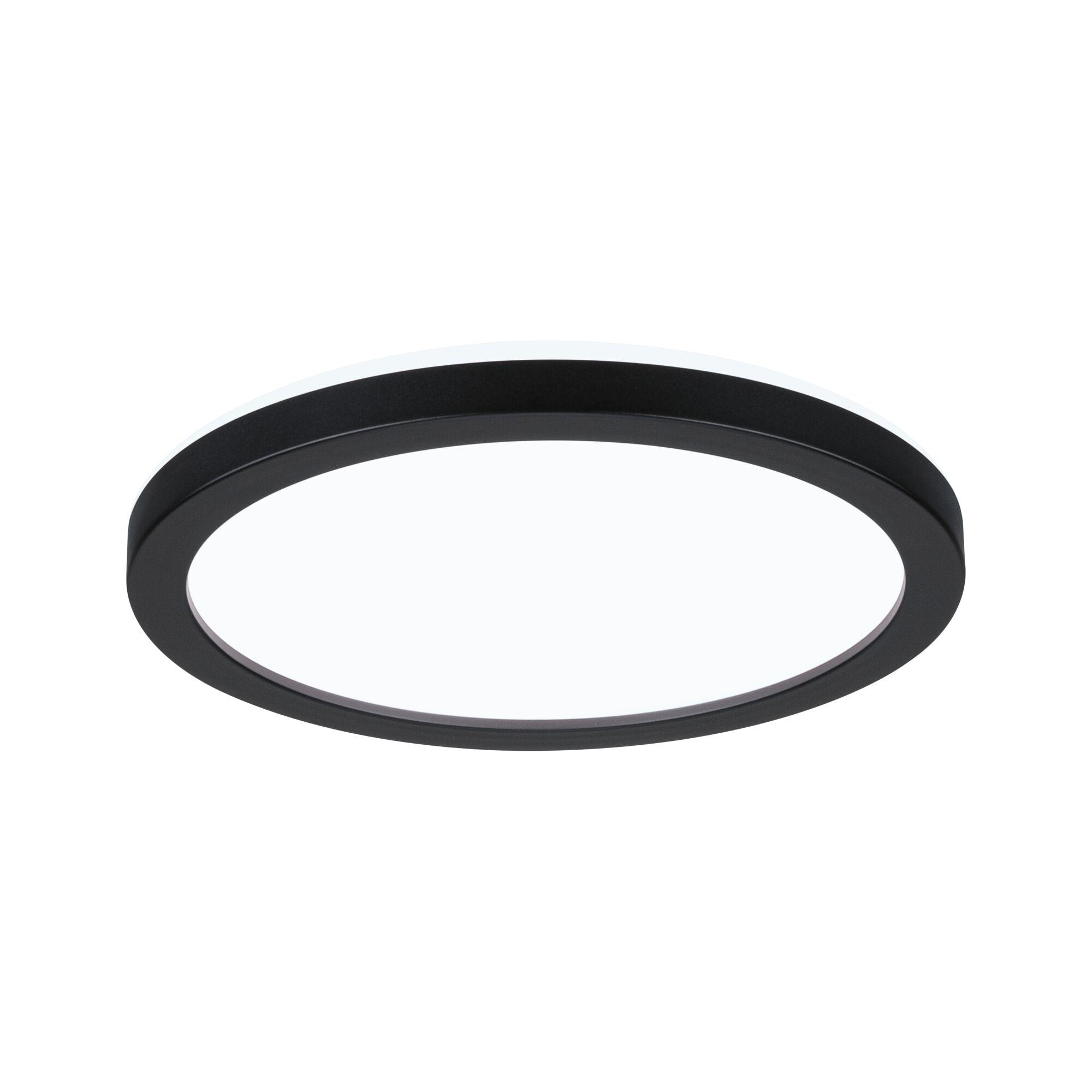Round LED ceiling light with black metal frame and white diffuser for modern indoor lighting