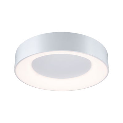 Round white metal LED ceiling light with diffused illumination for modern interiors
