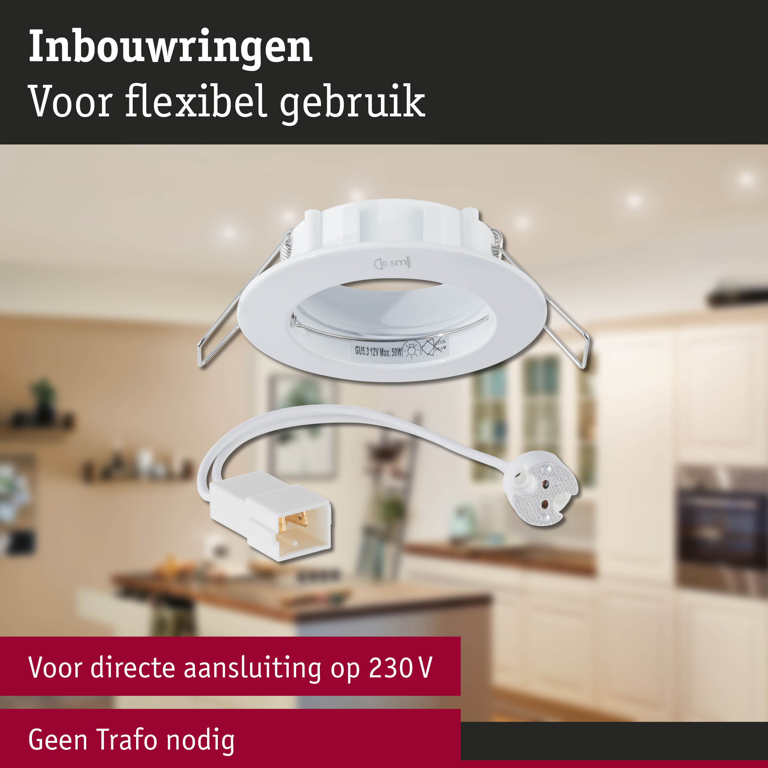 Premium Inbouwlamp IP44 rond 79mm GU5,3 max. 50W 230/12V dimbaar Wit