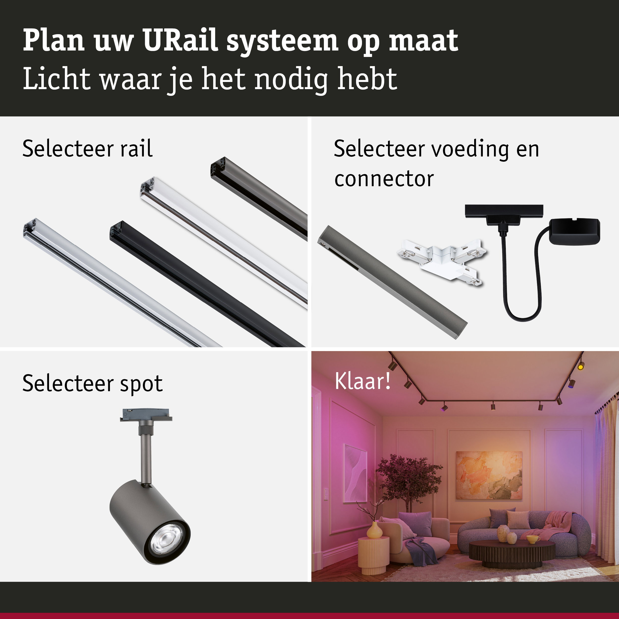 URail Railspot Smart Home Zigbee 3.0 Luxe GU10 350lm 4,8W RGBW dimbaar 230V Titaanium