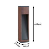 Rectangular outdoor light in brown wood with black front, 400 mm high, ideal for garden lighting