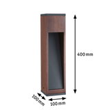 Rechthoekige buitenlamp van bruin hout met zwarte voorkant, 400 mm hoog, geschikt voor tuinverlichting