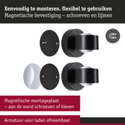 Zwarte magnetische wandhouder met afneembare armatuur voor flexibele montage en gebruik