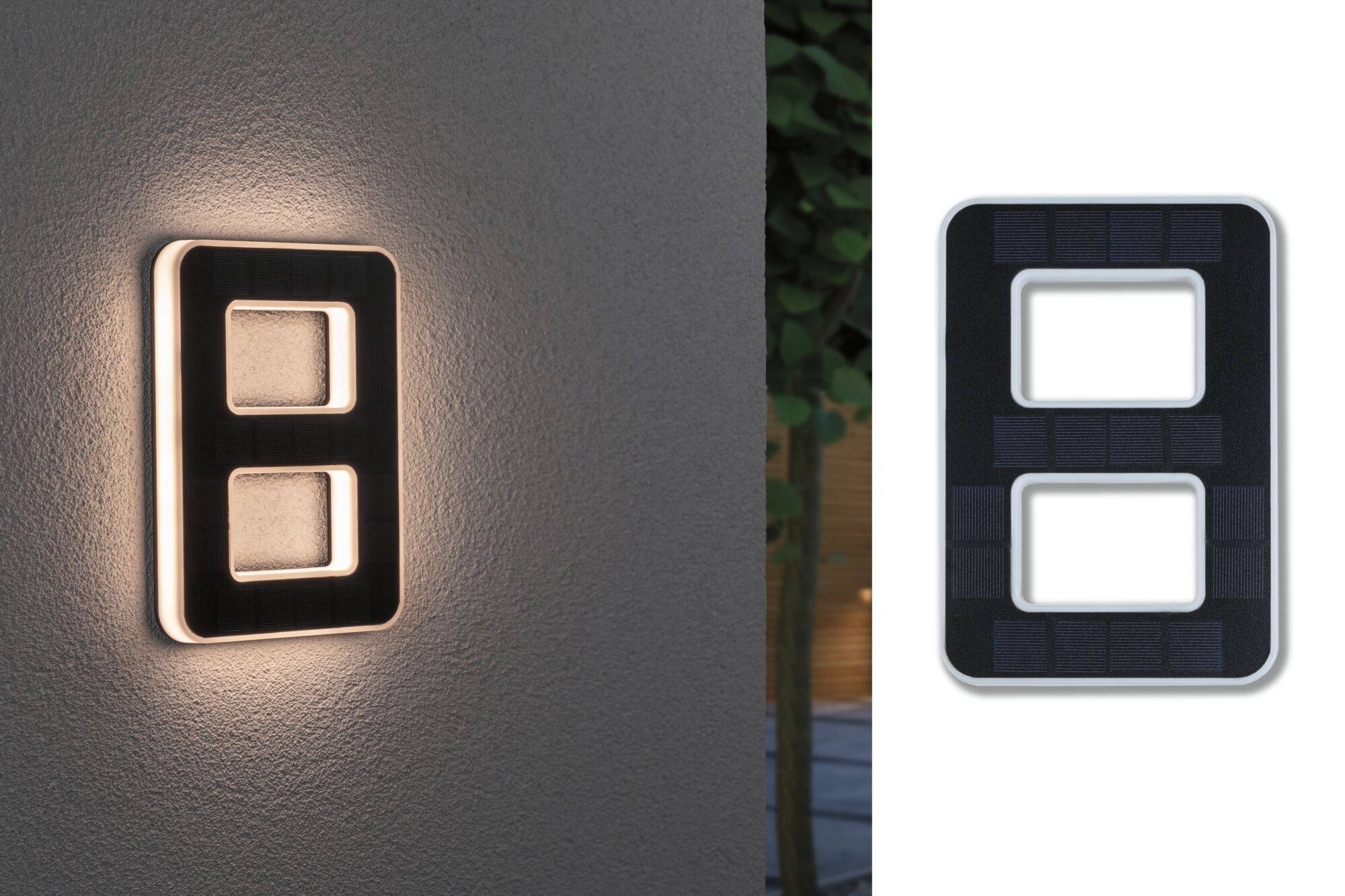 Solar LED Oświetlenie numeru domu wraz z wymienną baterią Numer 8 IP44 3000K 6lm Czarny Nowoczesna czarna lampa ścienna solarna z ciepłym białym światłem LED do oświetlenia zewnętrznego i oszczędzania energii