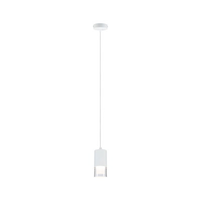 Modern white metal pendant light with clear glass and warm white LED for living spaces